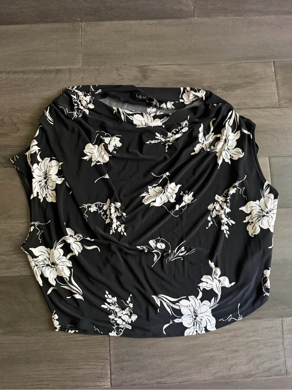 Ralph Lauren Black and White Floral Cowl Neck Sleeveless Top